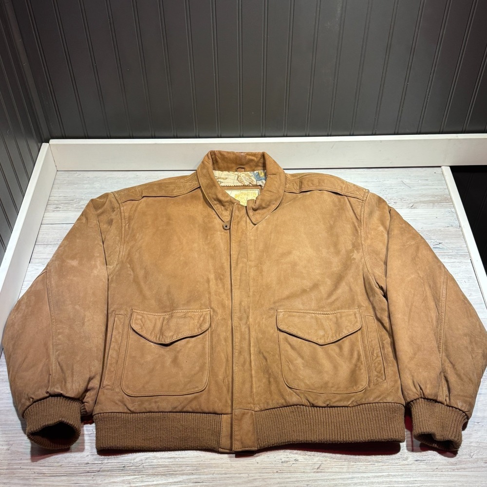 VTG G-III Leather Bomber Jacket Mens Large Brown Flight Map Lined Classic